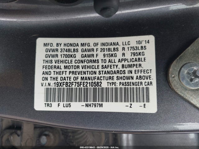 Honda r18z1 2015 19XFB2F75FE210582 Image 9
