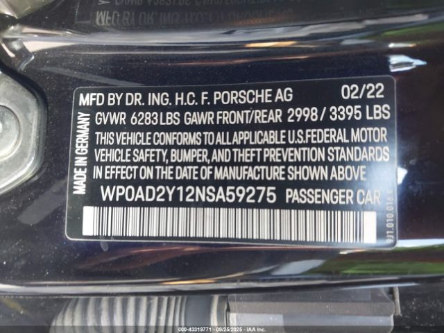 2022 PORSCHE TAYCAN WP0AD2Y12NSA59275 Photo 8