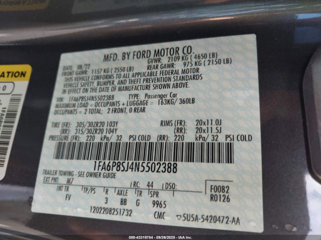2022 FORD MUSTANG 1FA6P8SJ4N5502388 Photo 8