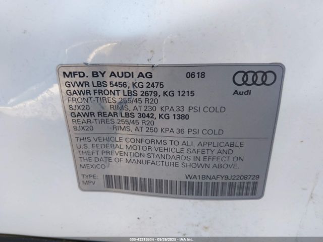 2018 AUDI Q5 WA1BNAFY9J2208729 Photo 8