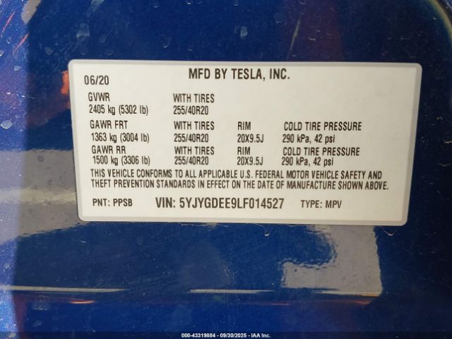 2020 TESLA MODEL Y 5YJYGDEE9LF014527 Photo 8