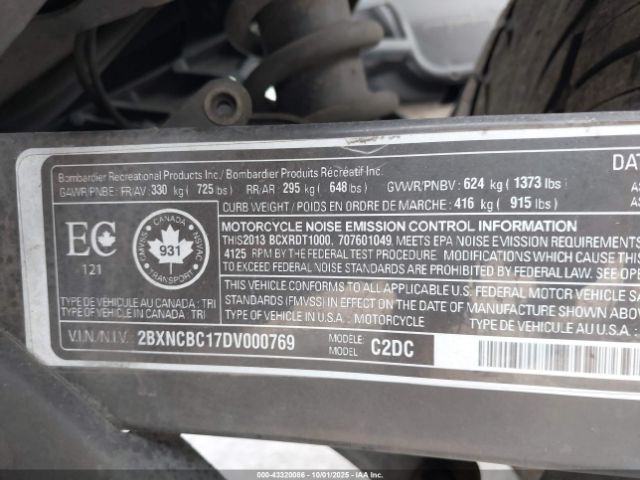 2013 CAN-AM SPYDER ROADSTER 2BXNCBC17DV000769 Photo 9