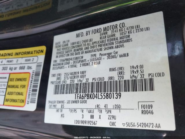 2020 FORD MUSTANG 1FA6P8K04L5580139 Photo 8