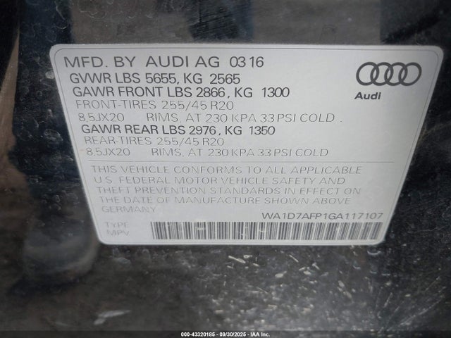 2016 AUDI Q5 WA1D7AFP1GA117107 Photo 8