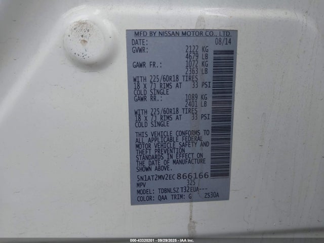 Nissan Rogue Sl 2014 5N1AT2MV2EC866166 Image 9