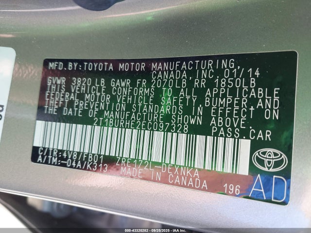 Toyota 2zr-fe 2014 2T1BURHE2EC097328 Image 9