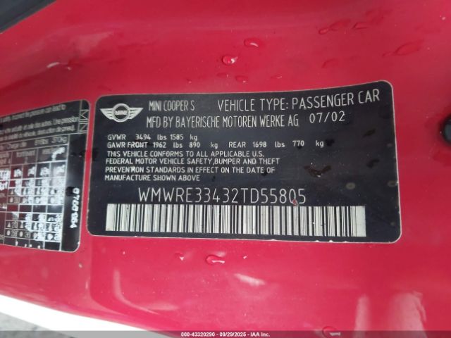 2002 MINI COOPER S WMWRE33432TD55805 Photo 8