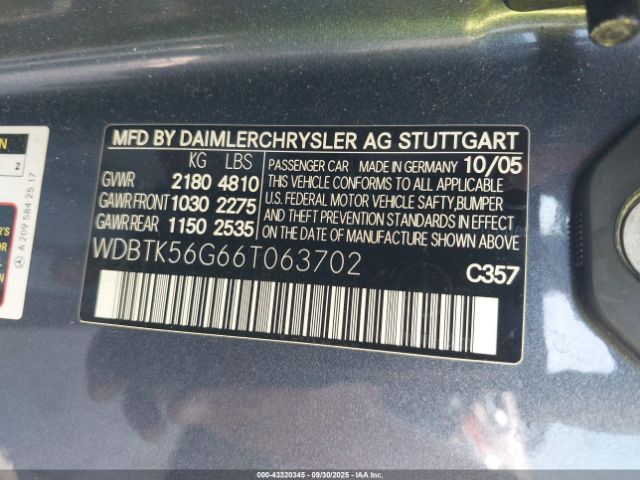 2006 MERCEDES-BENZ CLK 350 WDBTK56G66T063702 Photo 8