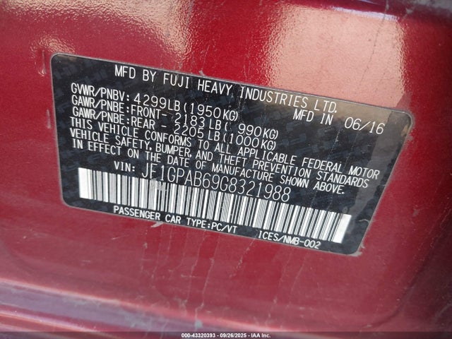 Subaru 2.0l na 2016 JF1GPAB69G8321988 Image 9