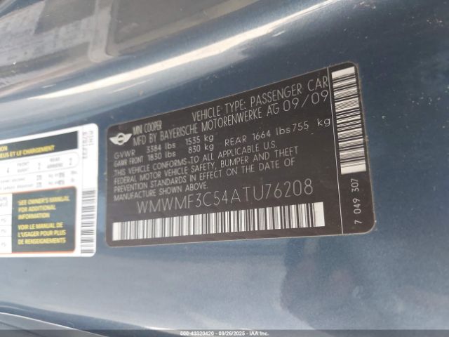 2010 MINI COOPER WMWMF3C54ATU76208 Photo 8