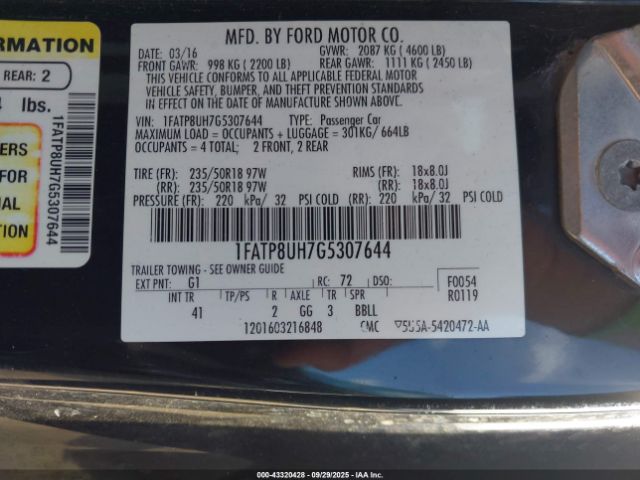 2016 FORD MUSTANG 1FATP8UH7G5307644 Photo 8