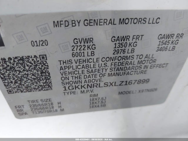 1GKKNRLSXLZ167899 GMC lgx - direct injection, variable valve timing, alum, gen 2