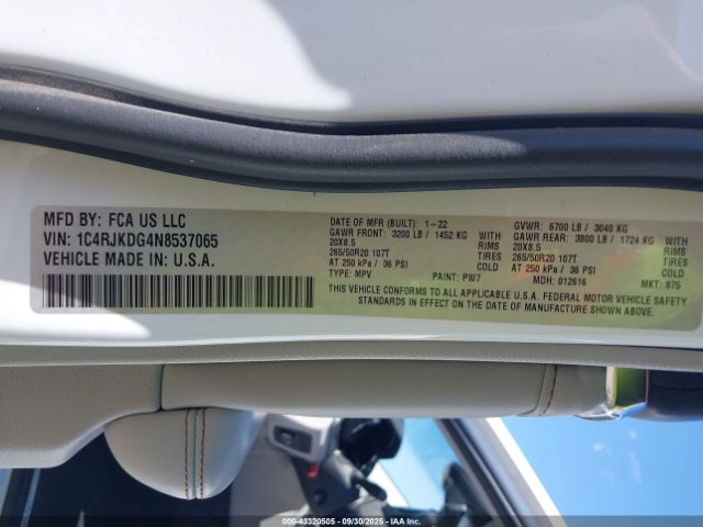 2022 JEEP GRAND CHEROKEE L 1C4RJKDG4N8537065 Photo 8