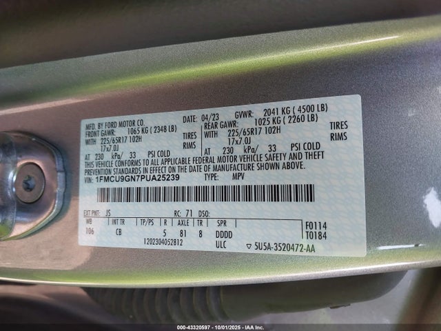1FMCU9GN7PUA25239 Ford dragon gtdi