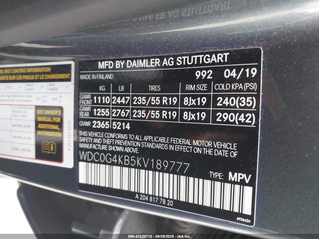 WDC0G4KB5KV189777 Mercedes-Benz m274