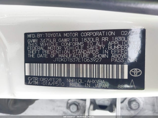JTDKDTB37E1063927 Toyota 1nz-fxe+1lm