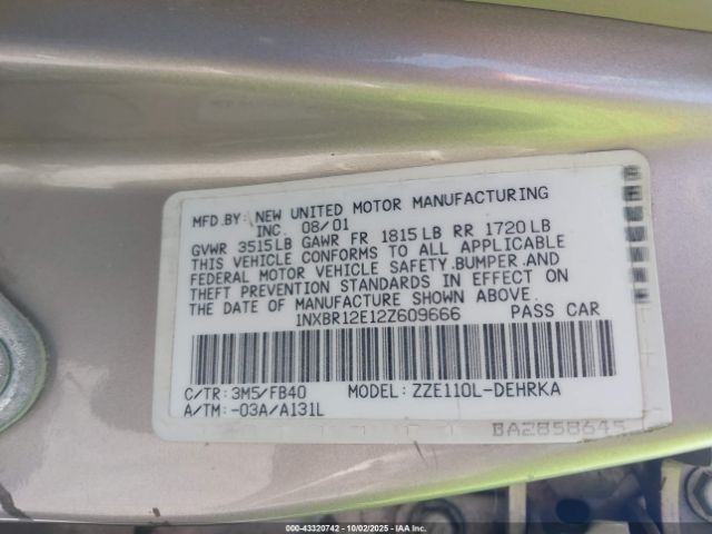 2002 TOYOTA COROLLA 1NXBR12E12Z609666 Photo 8