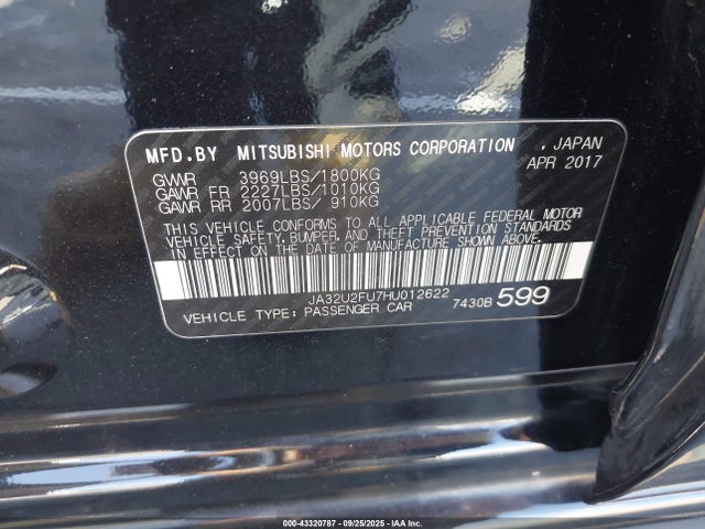 Mitsubishi 2.0 dohc mivec 2017 JA32U2FU7HU012622 Image 9