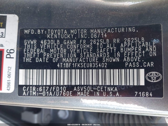 Toyota 2ar-fe 2014 4T1BF1FK5EU835402 Image 9