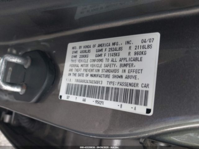 2007 ACURA TL 19UUA66247A034913 Photo 8