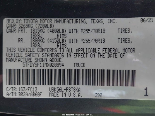 Toyota 3ur-fe 2021 5TFDY5F11MX028894 Image 9