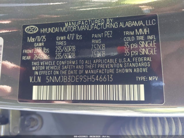 5NMJB3DE9SH546613 Hyundai gdi theta iii