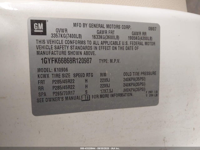 2008 CADILLAC ESCALADE ESV 1GYFK66868R120987 Photo 8