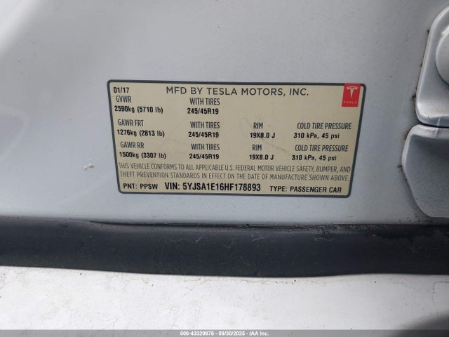 2017 TESLA MODEL S 5YJSA1E16HF178893 Photo 8