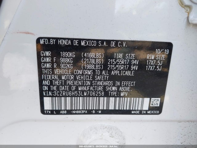 3CZRU6H53LM706258 Honda r18z9