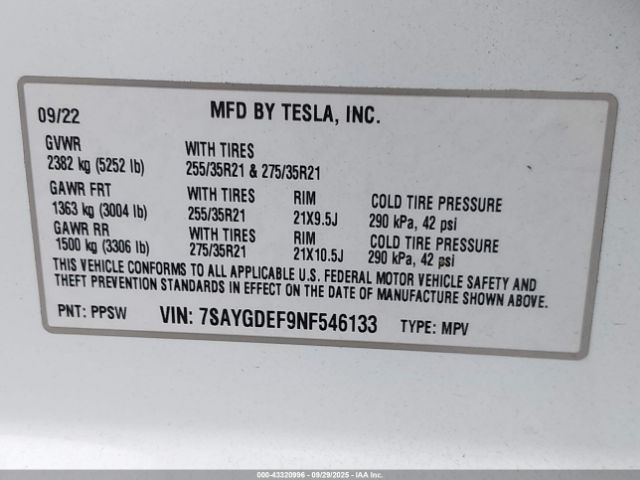 2022 TESLA MODEL Y 7SAYGDEF9NF546133 Photo 8