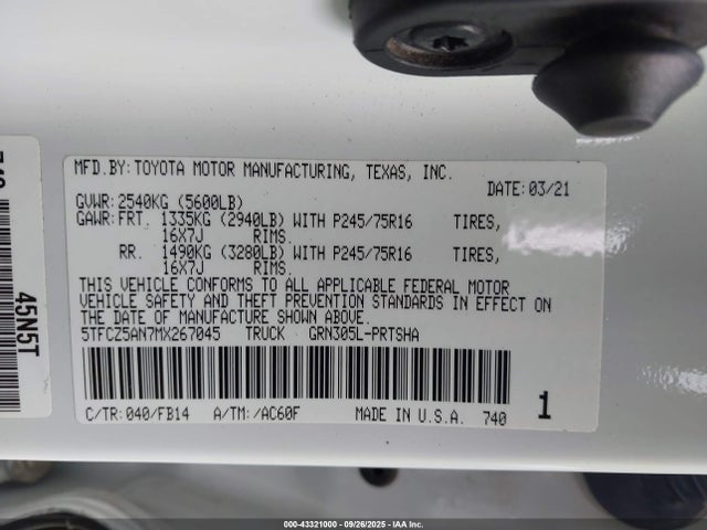 5TFCZ5AN7MX267045 Toyota 2gr-fks