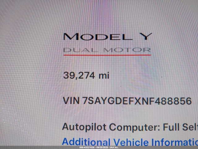 7SAYGDEFXNF488856 Tesla Model Y