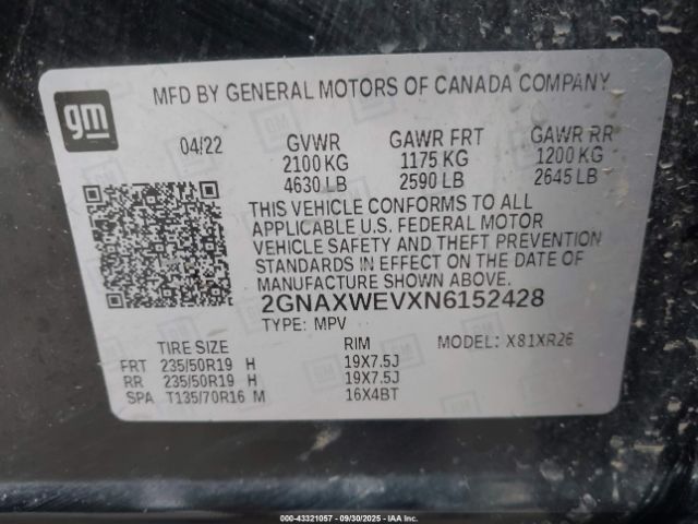 2022 CHEVROLET EQUINOX 2GNAXWEVXN6152428 Photo 8