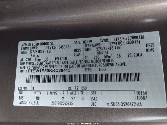 Ford F150 SUPER 2019 1FTEW1E50KKC88415 Image 22