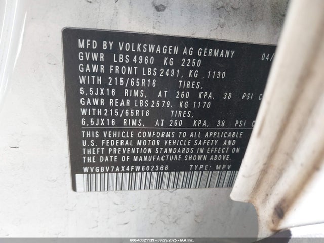 WVGBV7AX4FW602366 Volkswagen Tiguan