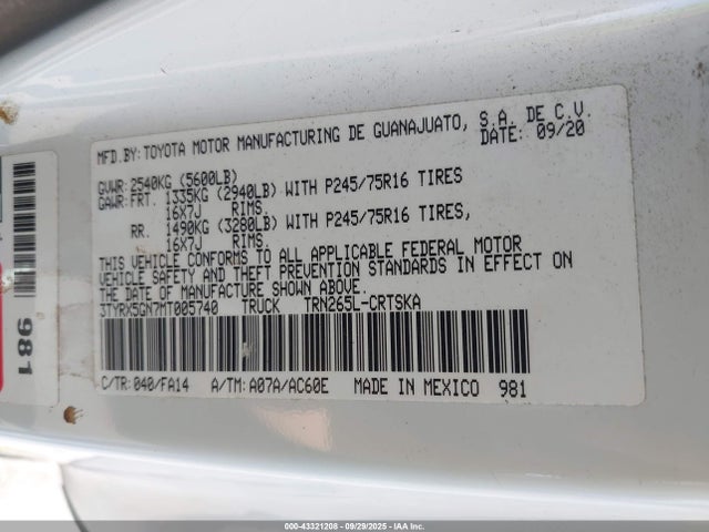 Toyota 2tr-fe 2021 3TYRX5GN7MT005740 Image 9
