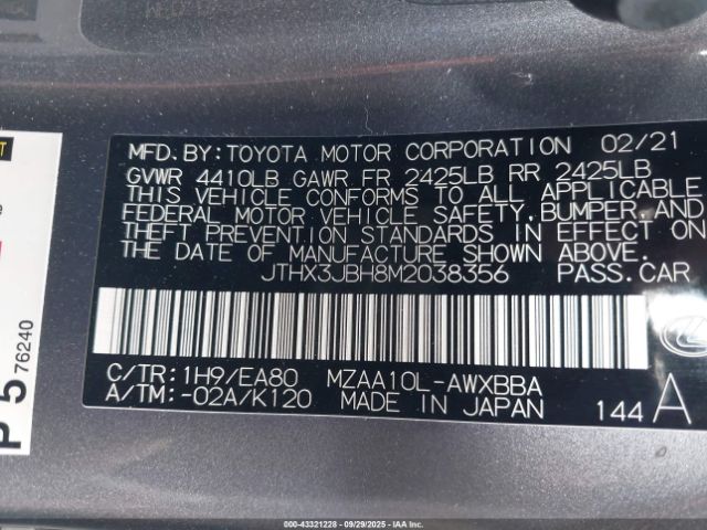 2021 LEXUS UX 200 JTHX3JBH8M2038356 Photo 8