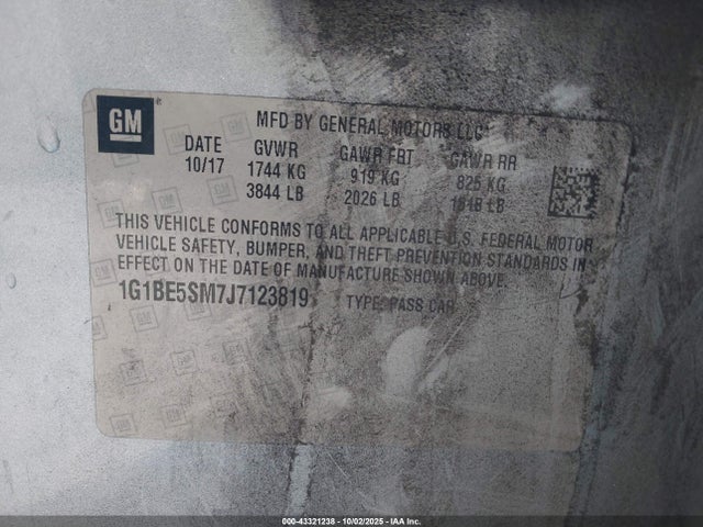 1G1BE5SM7J7123819 Chevrolet le2 -di: direct injection, vvt: variable valve timing, gen, alum