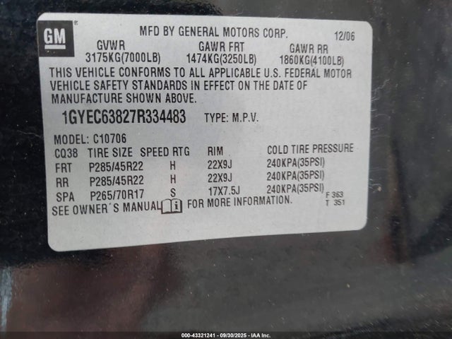 2007 CADILLAC ESCALADE 1GYEC63827R334483 Photo 8