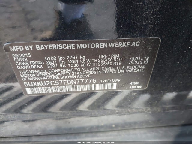 BMW X6 2015 5UXKU2C57F0N77776 Image 9