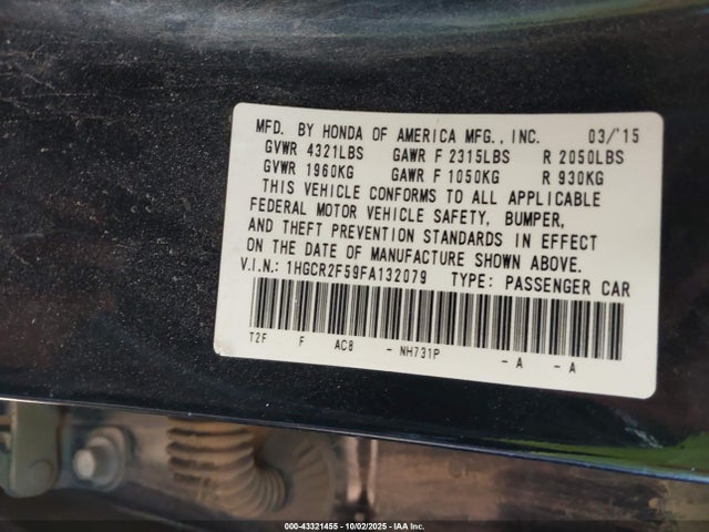 1HGCR2F59FA132079 Honda k24w1