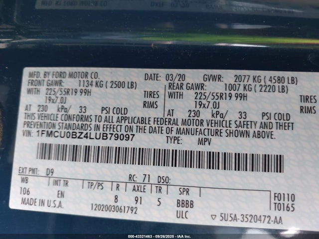 2020 FORD ESCAPE 1FMCU0BZ4LUB79097 Photo 8