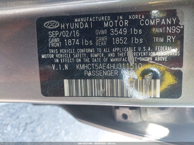 KMHCT5AE4HU311510 Hyundai 2017