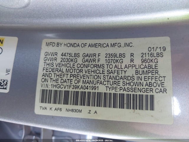 1HGCV1F39KA041991 Honda l15be