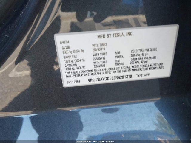 2024 TESLA MODEL Y 7SAYGDEE2RA281310 Photo 8