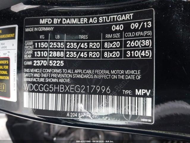 WDCGG5HBXEG217996 Mercedes-Benz GLK 350