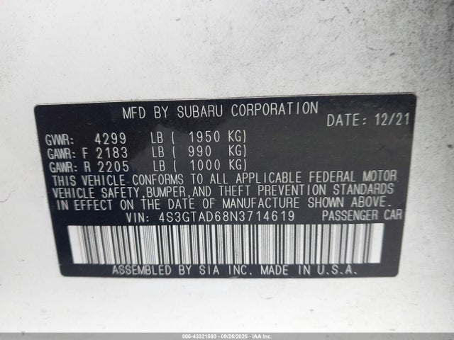 4S3GTAD68N3714619 Subaru na