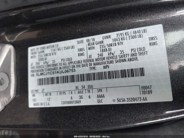 Lincoln 2.0l ecoboost 2019 5LMCJ1C91KUL06753 Image 9