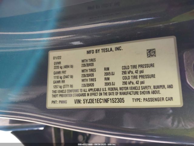 2022 TESLA MODEL 3 5YJ3E1EC1NF152305 Photo 8