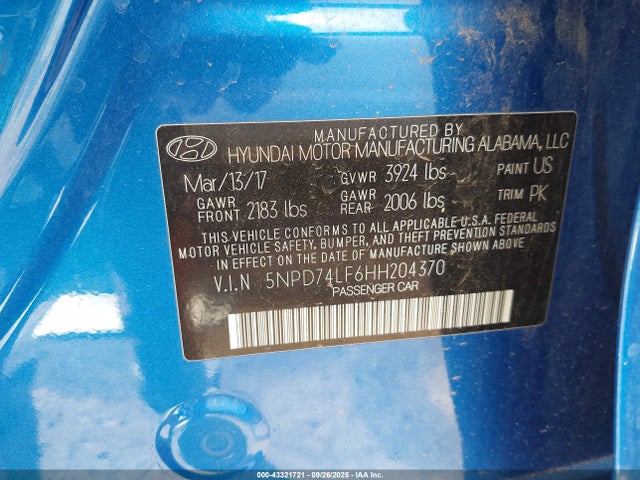 Hyundai Elantra 2017 5NPD74LF6HH204370 Image 9